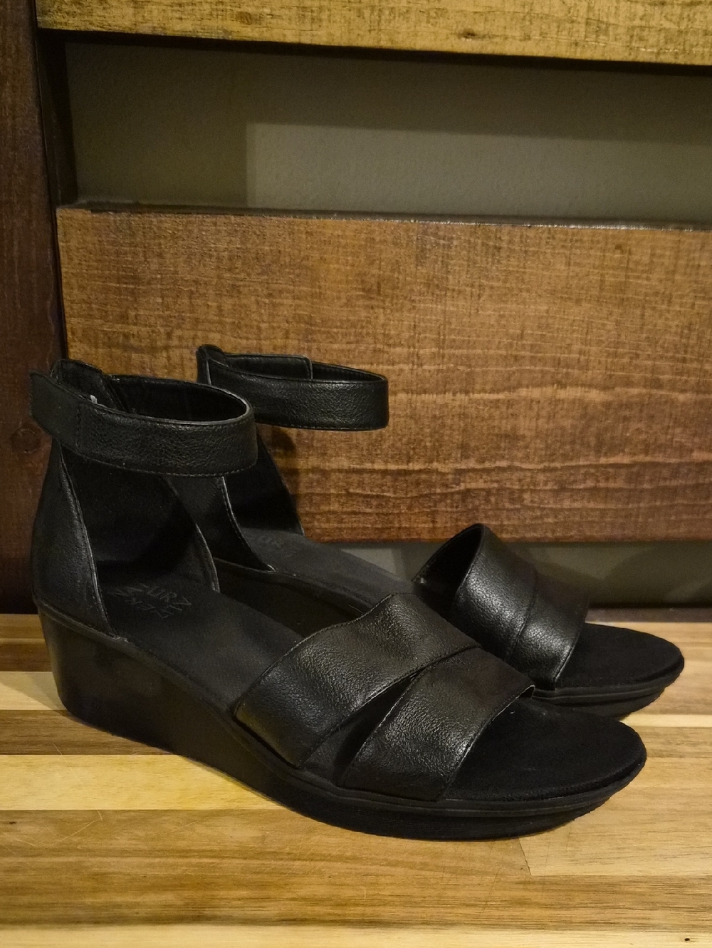 Naturalizer Black Ankle-Strap Wedge Sandals
